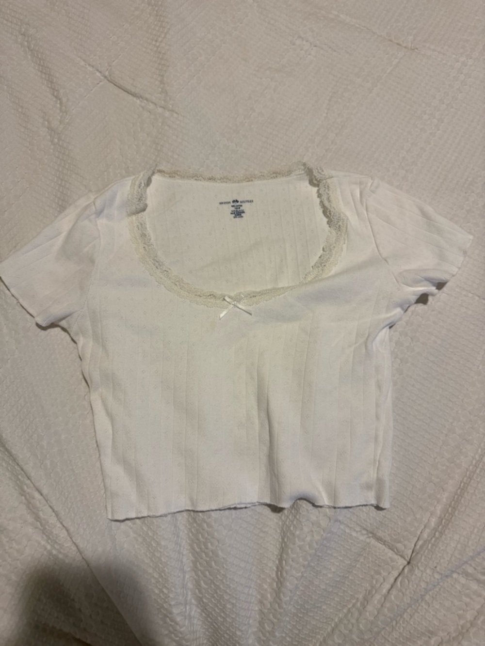 Brandy Melville White Scoop Neck Lace-Trim Crop Top